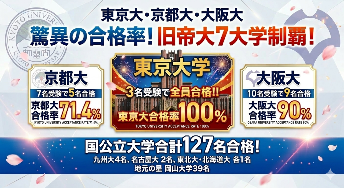 【2026年度大学入試速報・続報】合格者大幅更新！東京大100%合格かつ100％現役生！